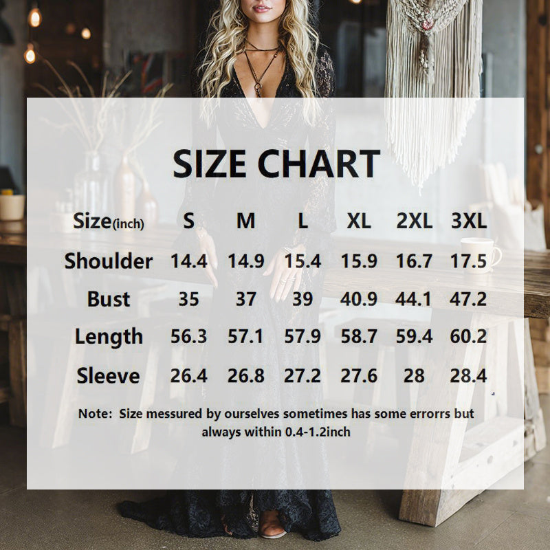 Women's Deep V-Neck Lace Maxi Dress Flare Sleeve Bodycon Gown With Ruffle Detail For Spring And Summer