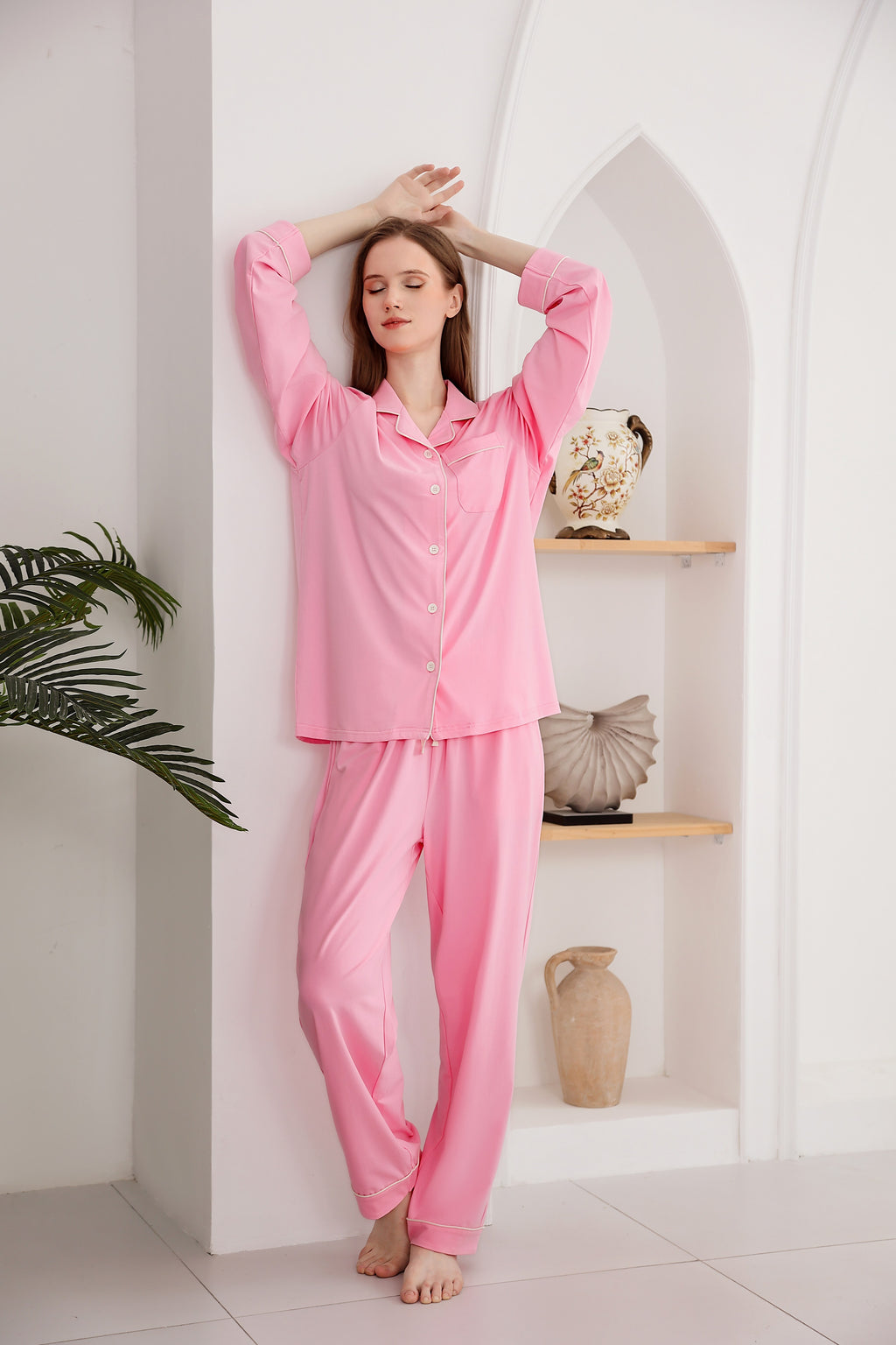 RONGTAI Cotton Womens Pajama Sets Comfy Fall Winter Pajama Set Long Sleeve Sleepwear 2 Pcs Pjs Nightwear S-XXL