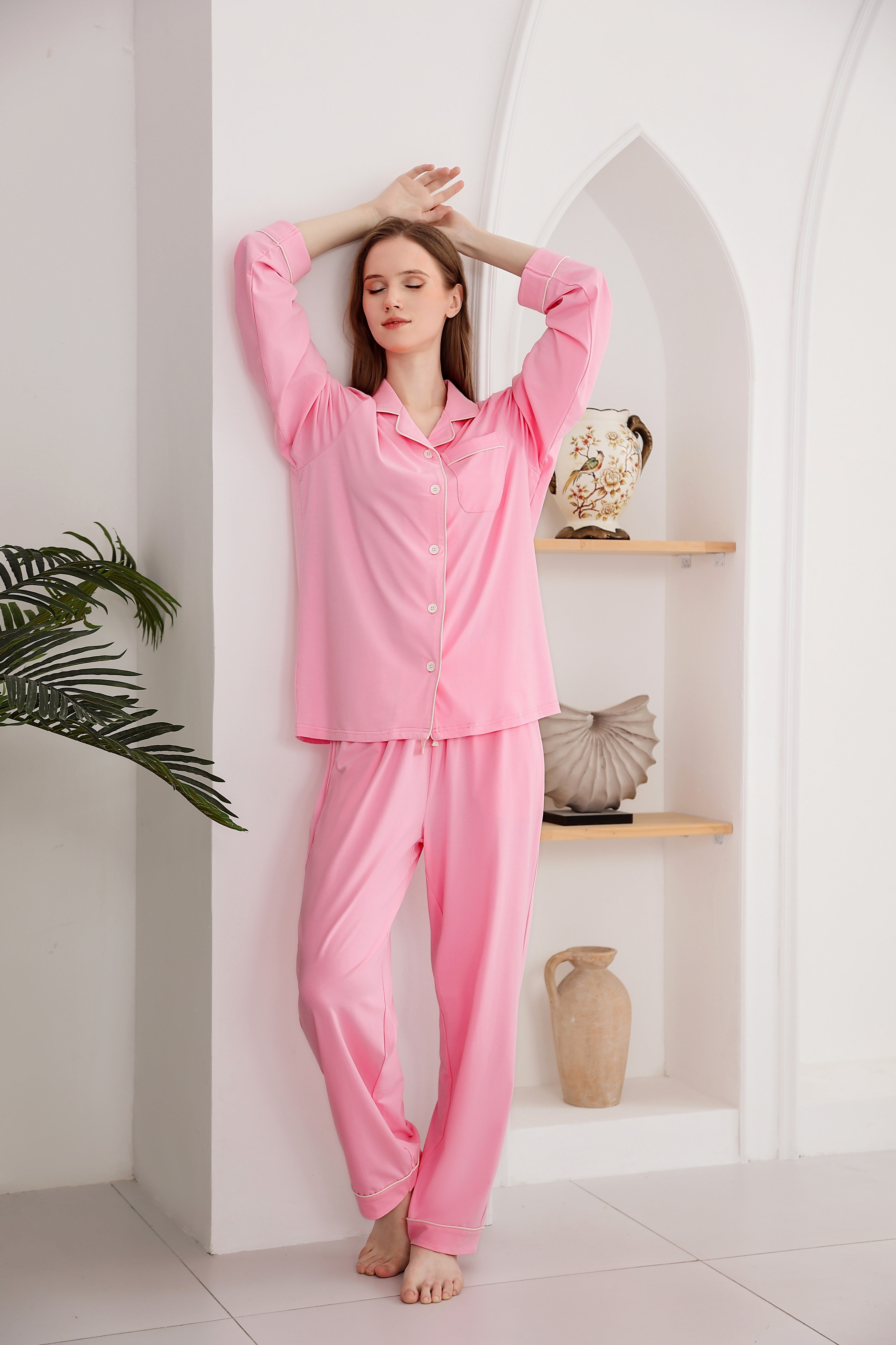 RONGTAI Cotton Womens Pajama Sets Comfy Fall Winter Pajama Set Long Sleeve Sleepwear 2 Pcs Pjs Nightwear S-XXL