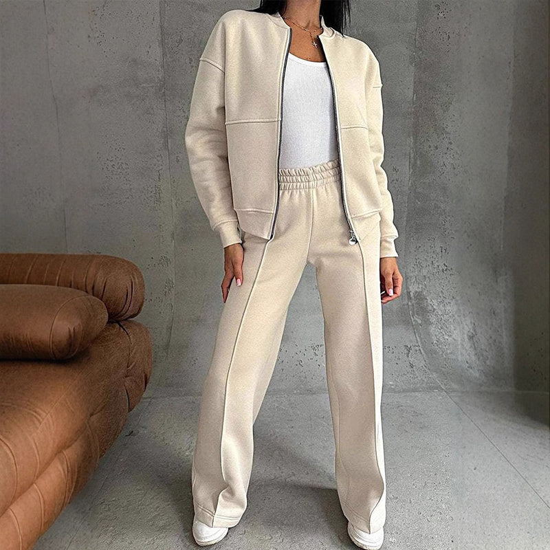 Women's 2 Piece Sweatsuit Set, Fall Zip Up Long Sleeve Sweatshirt Jacket And Wide Leg Sweatpants