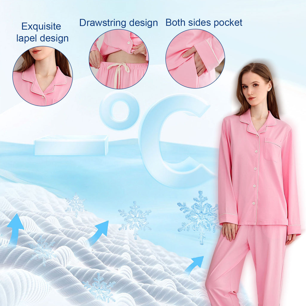 RONGTAI Cotton Womens Pajama Sets Comfy Fall Winter Pajama Set Long Sleeve Sleepwear 2 Pcs Pjs Nightwear S-XXL