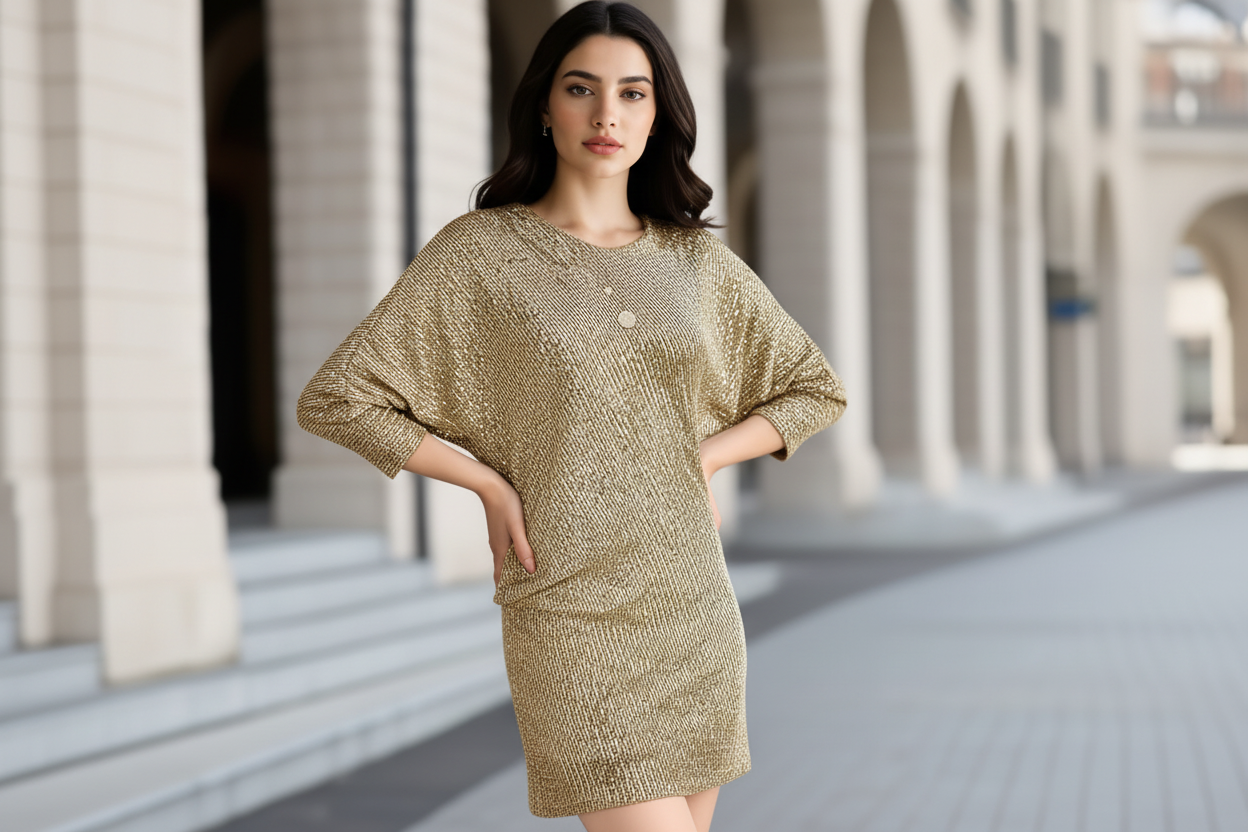 Vibrant Bodycon V-Neck Long Sleeve Sequin Dress - Shimmering Contrast Details, Mid-Elastic Polyester Fabric, Sexy Party Wear For Women - All-Season, No Sheer, Knit Fabric Construction