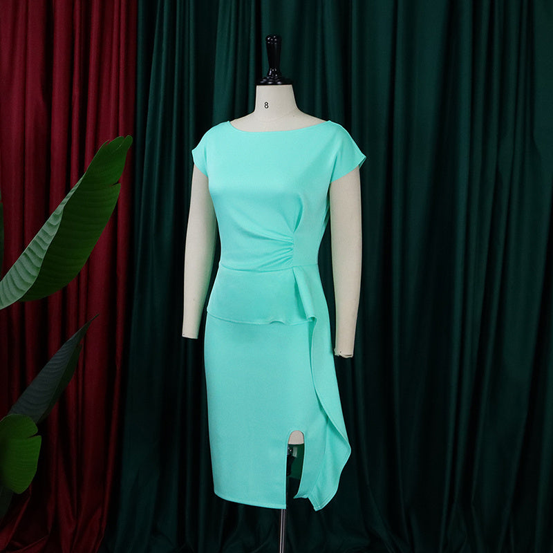 Women's Elegant Ruffle Sleeveless Bodycon Formal Party Cocktail Pencil Midi Dress