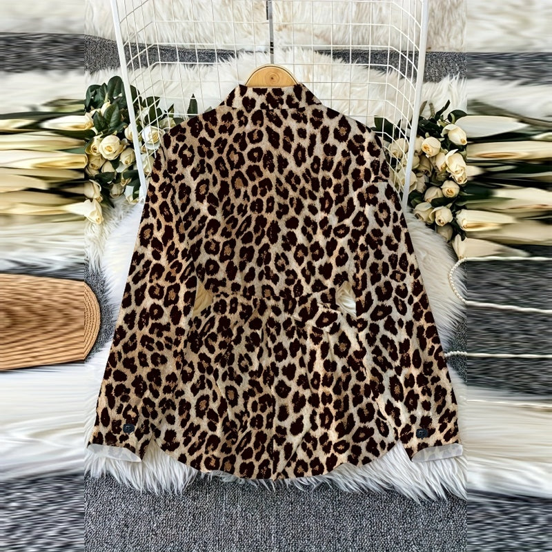 Women's Elegant Lapel Button-Down Top With Adjustable Metal Waist Belt Solid Color Loose Fit Blouse For Casual & Office Wear