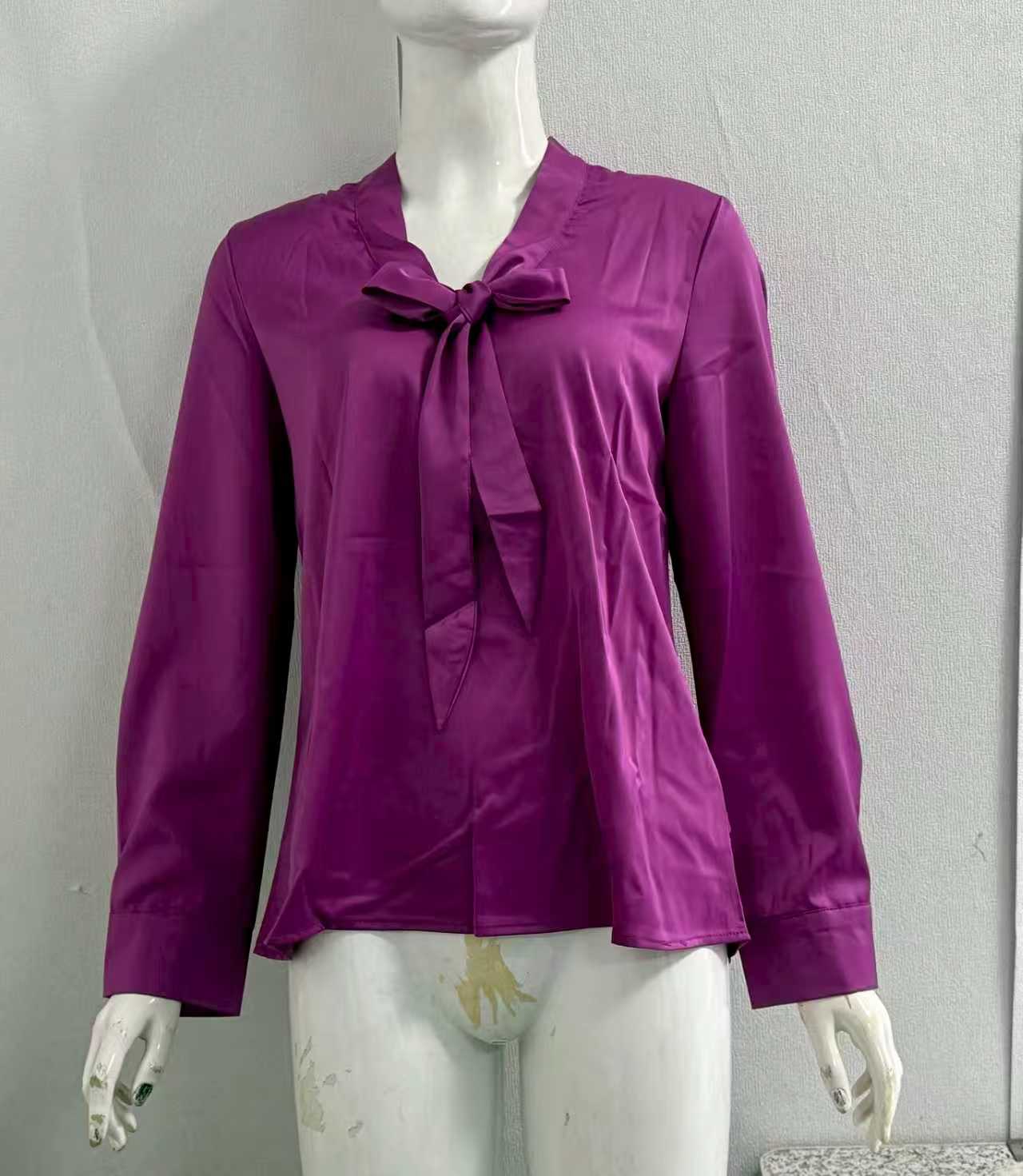 Women's Elegant Blouse With Ribbon Detail, Long Sleeve Dressy Top For Business Casual Office