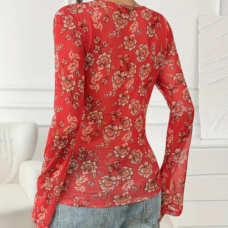 Women Button Down Floral Shirts 2025 Fall Trendy Long Sleeve V Neck Ruched Fitted Blouse Tops