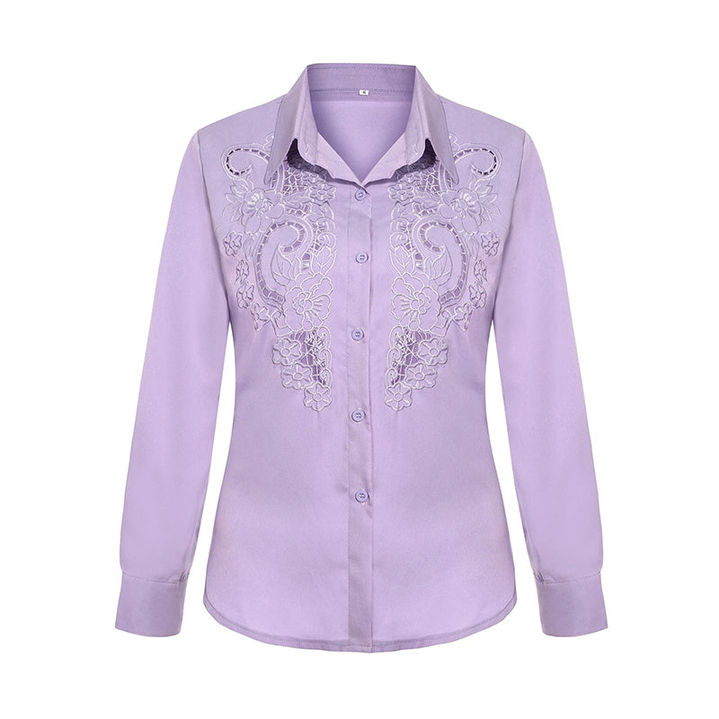 Women's Contrast Lace Long Sleeve Tops Button Down Shirts Dressy Casual Blouses Fall Fashion Clothes
