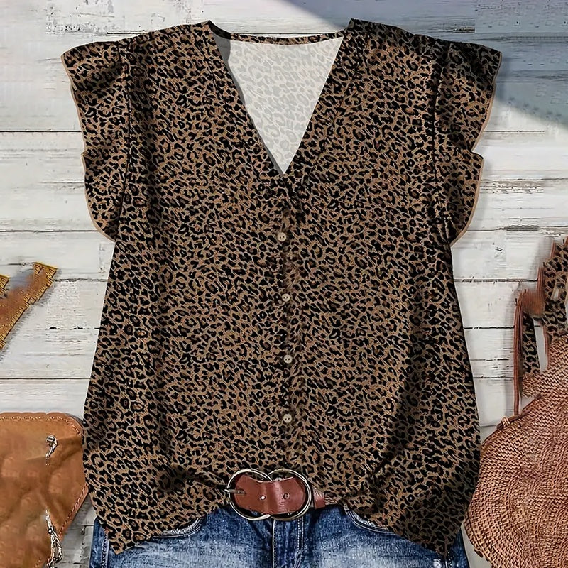 Womens Ruffle Short Sleeve Tops V Neck Button Down Shirts Dressy Casual Tunic Blouses