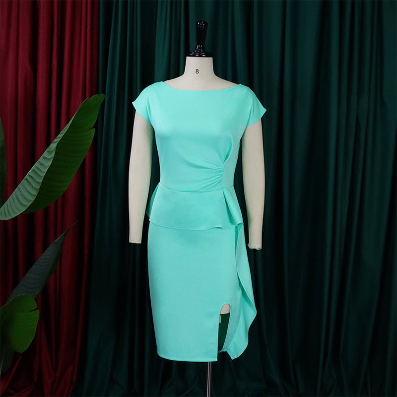 Women's Elegant Ruffle Sleeveless Bodycon Formal Party Cocktail Pencil Midi Dress