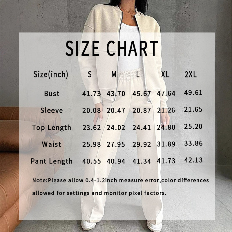 Women's 2 Piece Sweatsuit Set, Fall Zip Up Long Sleeve Sweatshirt Jacket And Wide Leg Sweatpants