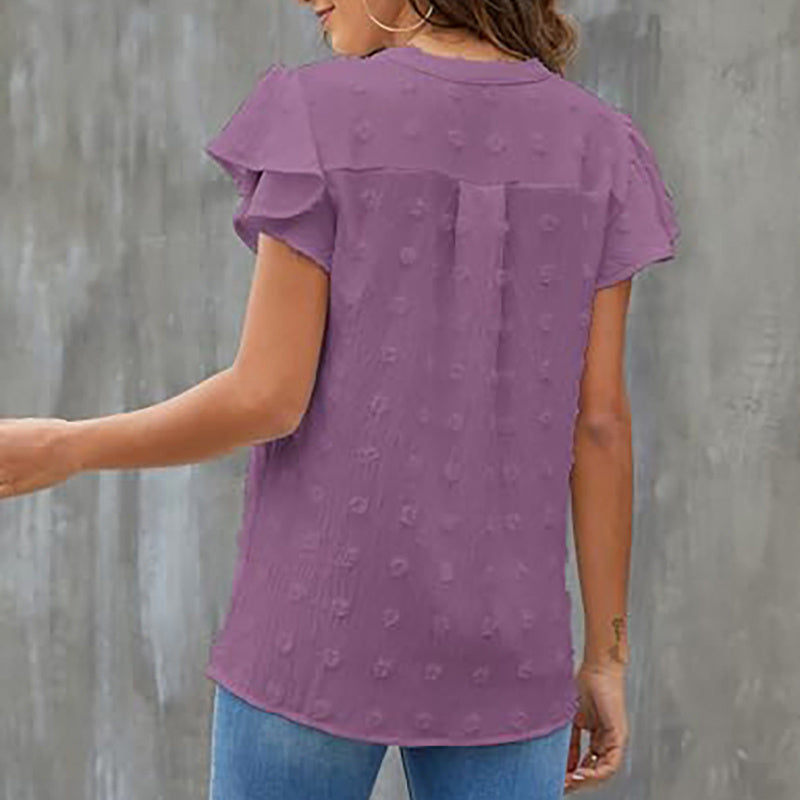 Women's Summer V Neck Ruffle Short Sleeve Blouse Business Office Casual Top Shirts