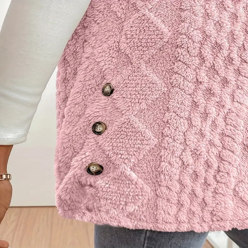 Women's Textured Sleeveless Hooded Vest, Button-Front Layering Piece For Fall & Winter Outfits