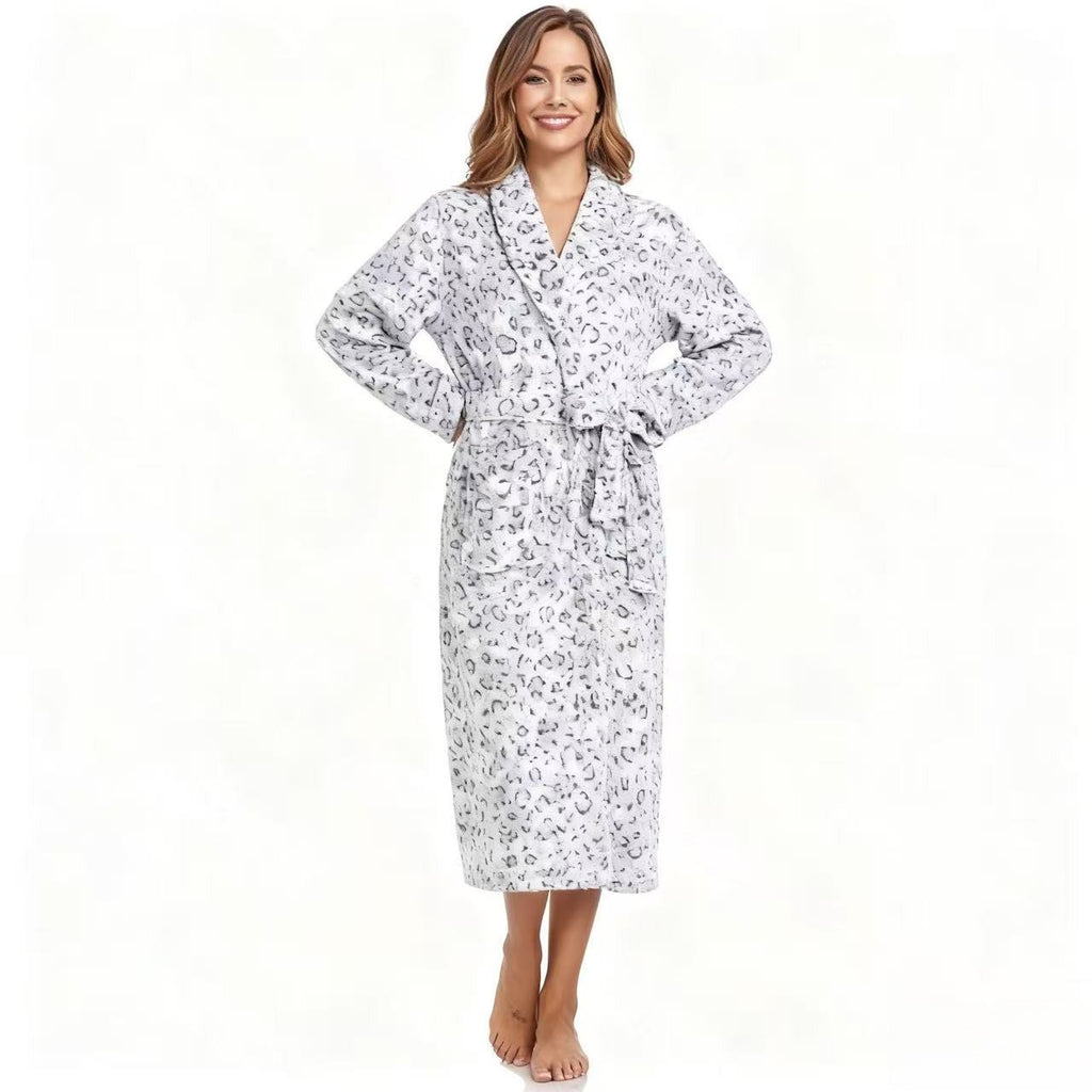 RONGTAI Womens Bathrobe Ladies Fleece Plush Warm Long Robes Fleece Nightgown Sleepwear