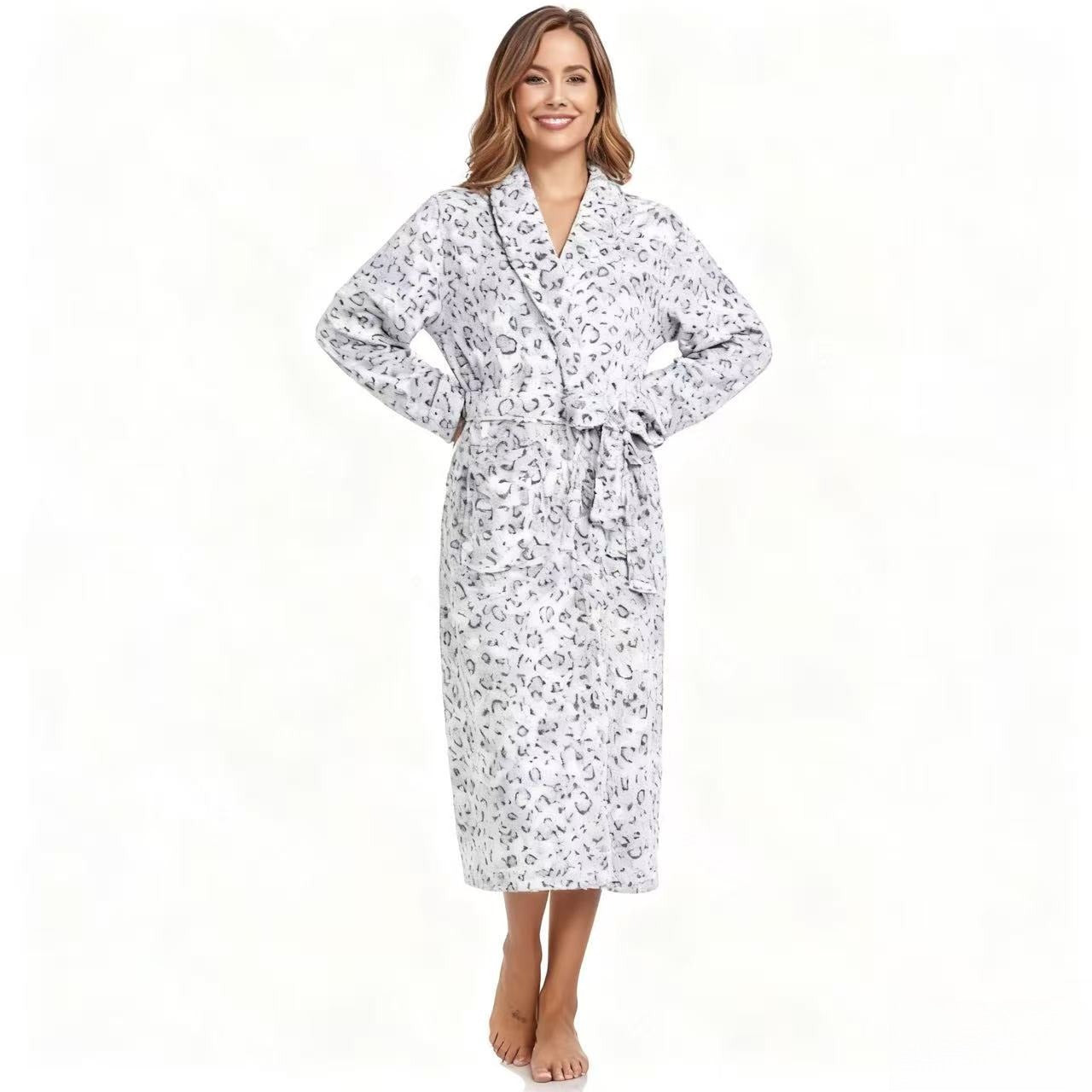 RONGTAI Womens Bathrobe Ladies Fleece Plush Warm Long Robes Fleece Nightgown Sleepwear