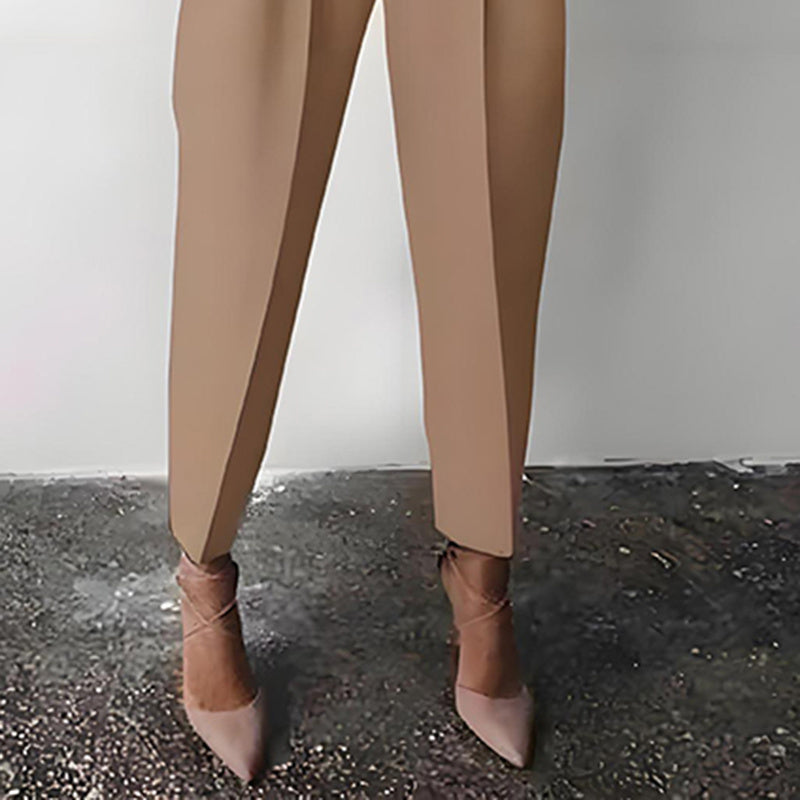 Women's Solid Color 2-Piece Set Round Neck Long Sleeve Top & Pleated Pants Loungewear For Spring & Fall