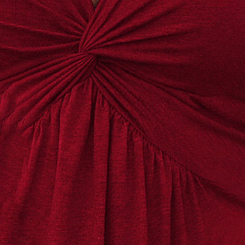 Women's V-Neck Sleeveless Solid Dress - Bust Knot Detail & Waist-Defining Summer Dress