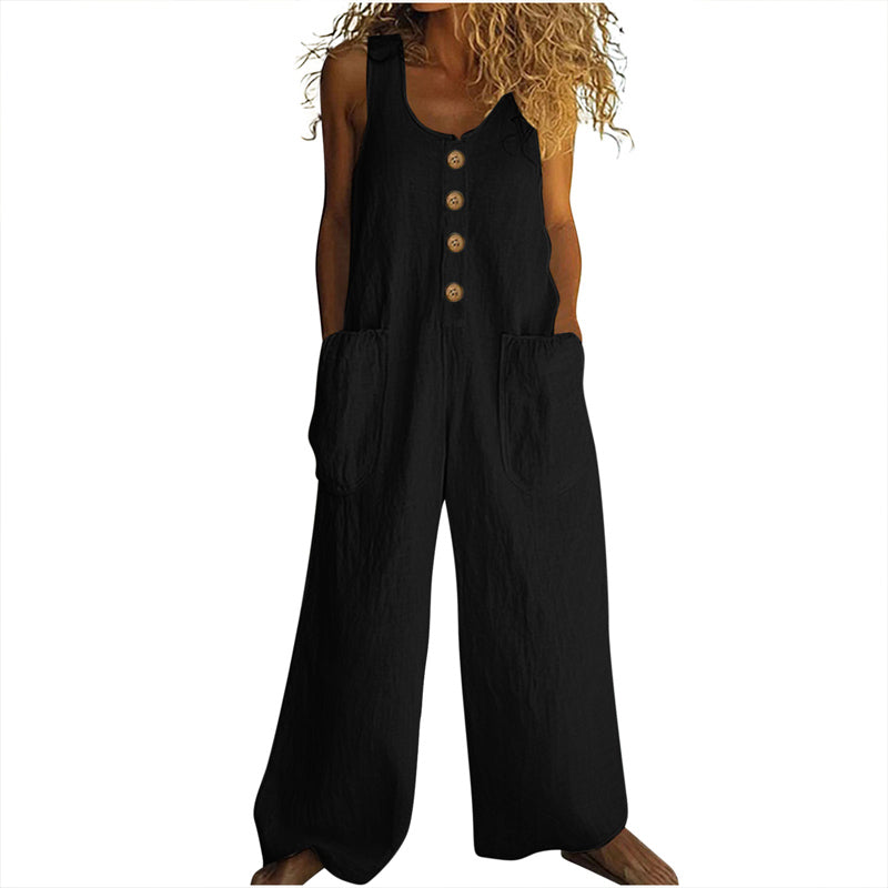 Women's Elegant Wide-Leg Jumpsuit - Button Front Formal & Casual Romper, Lightweight Wear