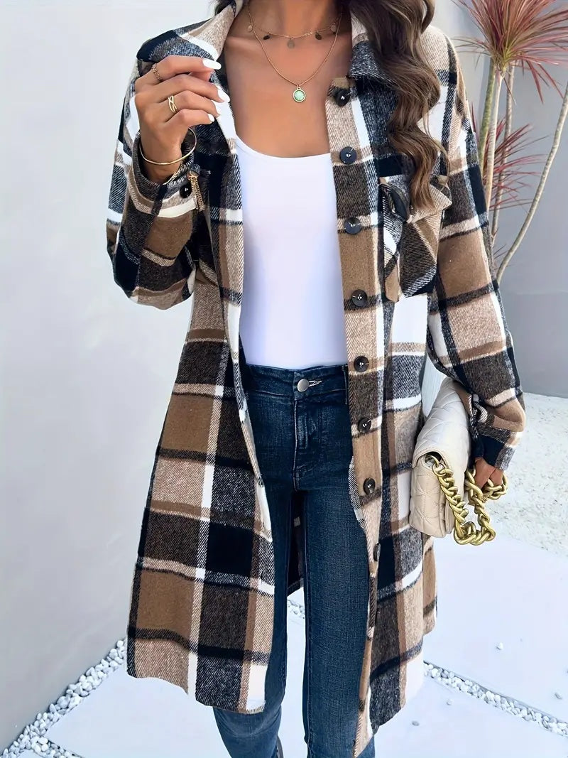 Vintage Plaid Long Cardigan Shirt Jacket