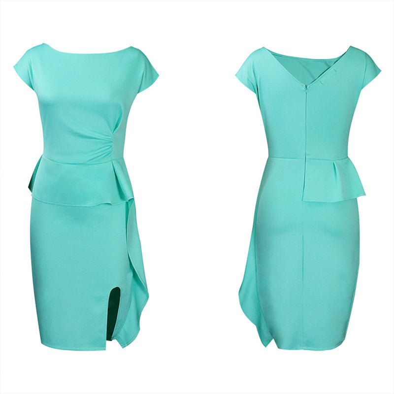 Women's Elegant Ruffle Sleeveless Bodycon Formal Party Cocktail Pencil Midi Dress