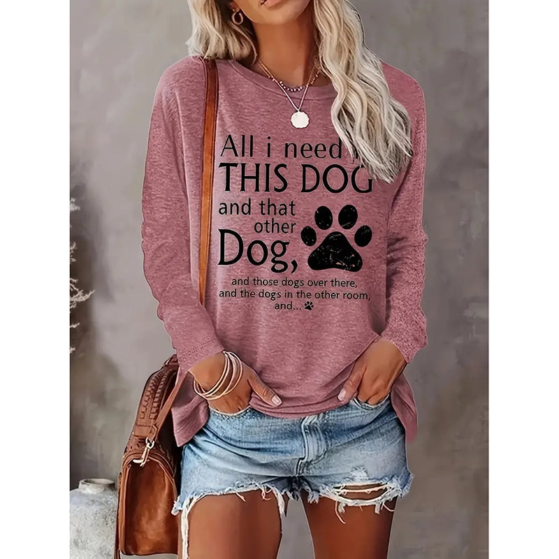 Women Dog Lover Graphic Shirt Cute Dog Paw Shirts Pullover Casual Long Sleeve Tee Tops