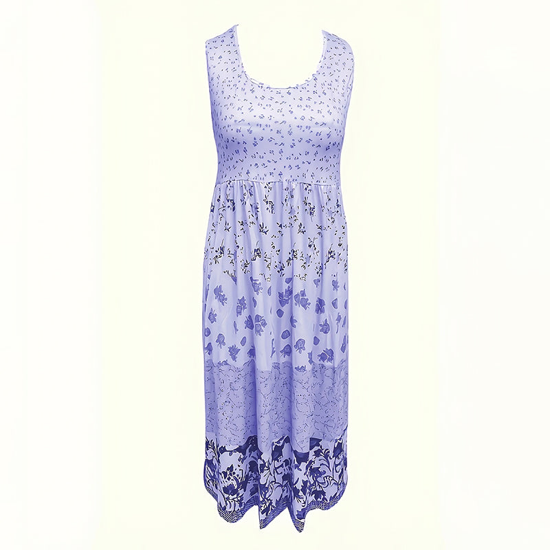 Women's Bohemian Floral Sleeveless Midi Dress Round Neck A-Line Summer Dress For Casual Or Dressy Occasions