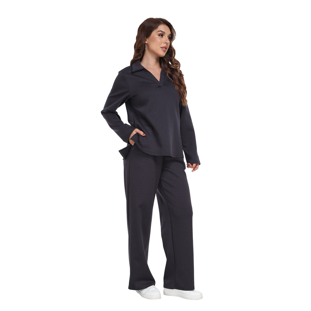RONGTAI 2 Piece Outfits Sweatsuit For Women Casual Long Sleeve V Neck Pullover Tracksuit Solid Soft Comfy Tracksuits Set