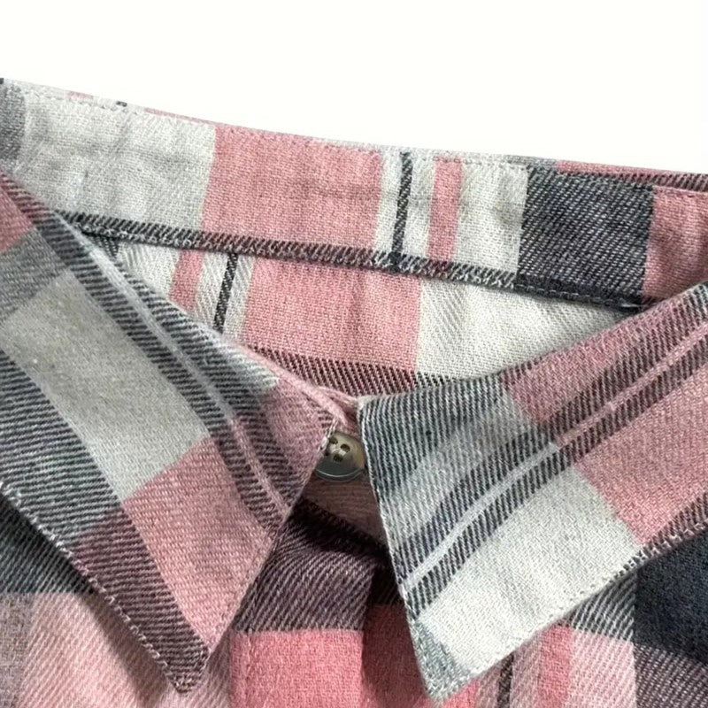 Women's Casual Plaid Long Sleeve Shirt - Button-Down Top With Chest Pocket, Classic Lapel Collar For Office & Weekend Wear