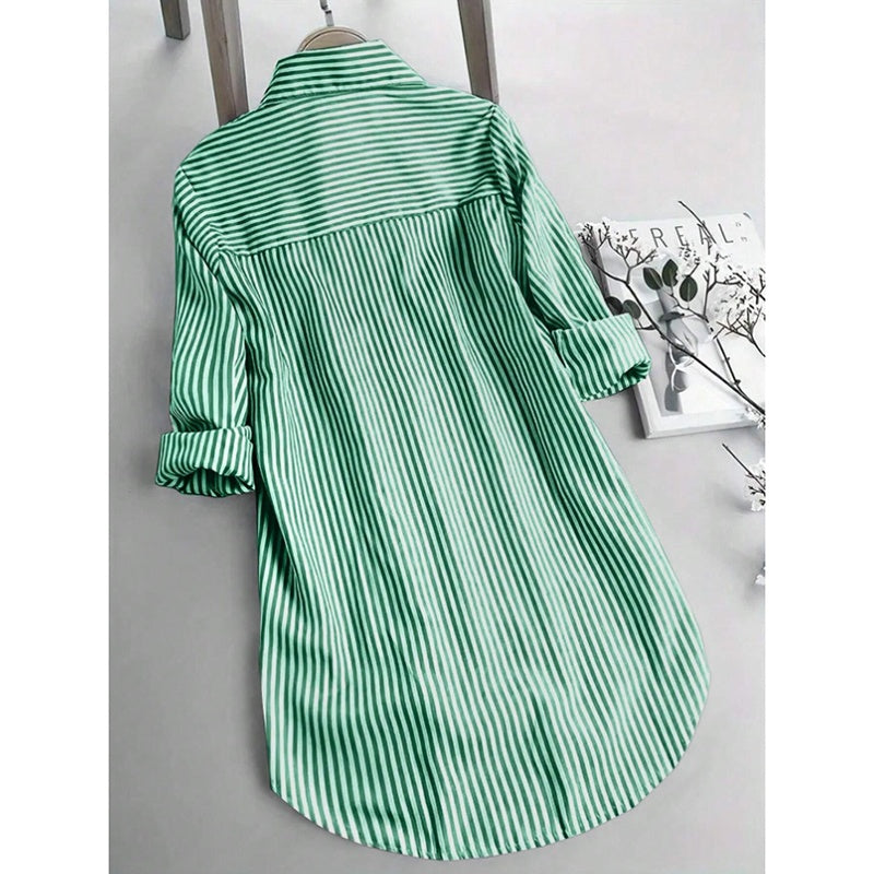 Women Oversized Button Down Striped Shirts Casual Long Sleeve Boyfriend Blouse Top