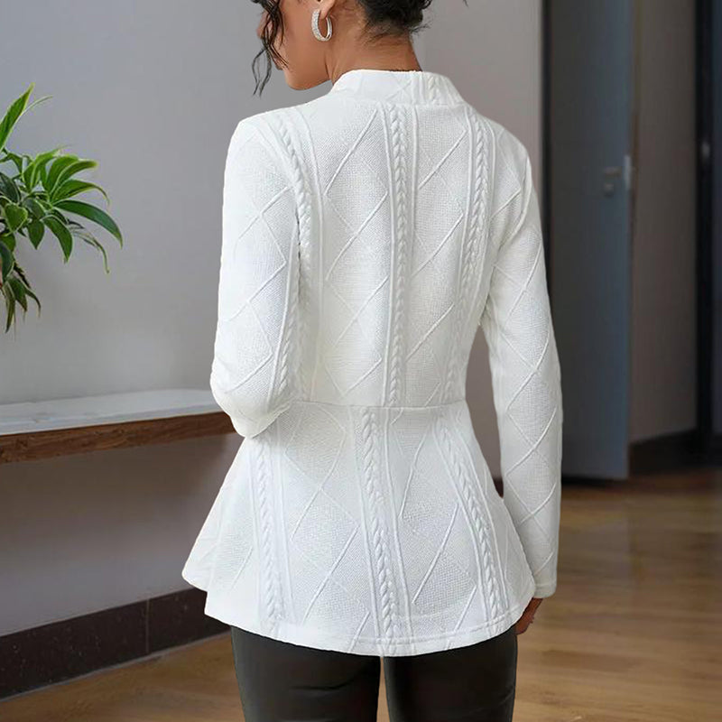 Women's Elegant V-Neck Long Sleeve Textured Beaded Button - Casual Spring & Fall Jacket