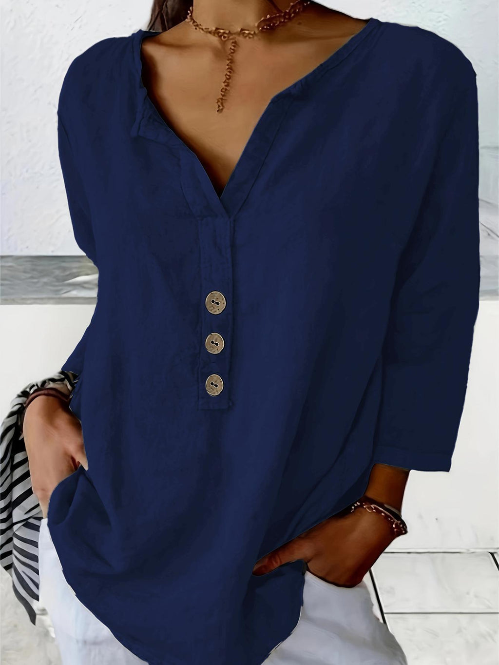 Solid Color Notched Collar Shirt Casual Button-down Shirt