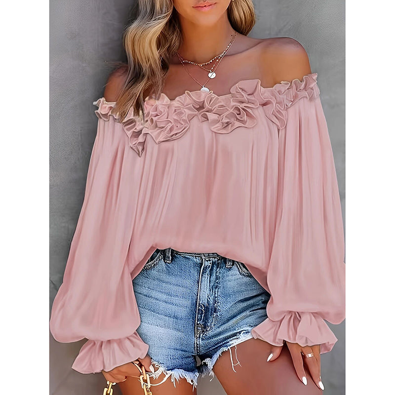 Women's Summer Off Shoulder Top Ruffle Long Sleeve Blouse Casual Loose Shirts