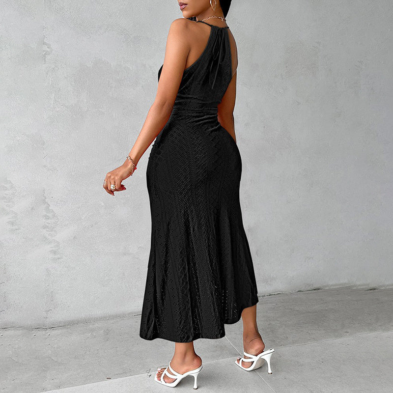 Women's Sexy Halter Neck Ruched Bodycon Midi Dresses Elegant Sleeveless Cocktail Party Dress