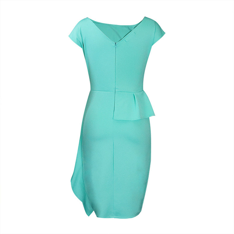 Women's Elegant Ruffle Sleeveless Bodycon Formal Party Cocktail Pencil Midi Dress