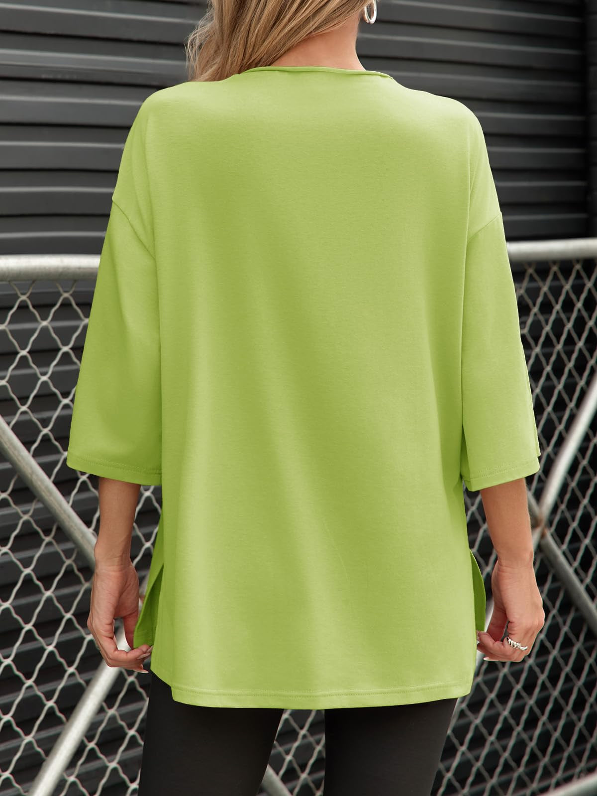Fisoew Womens Oversized T Shirts Casual Sleeve Side Slit Workout Gym Loose Fit Summer Tee Tunic Tops
