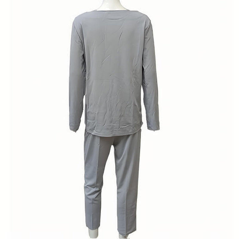 Women's Solid Color 2-Piece Set Round Neck Long Sleeve Top & Pleated Pants Loungewear For Spring & Fall