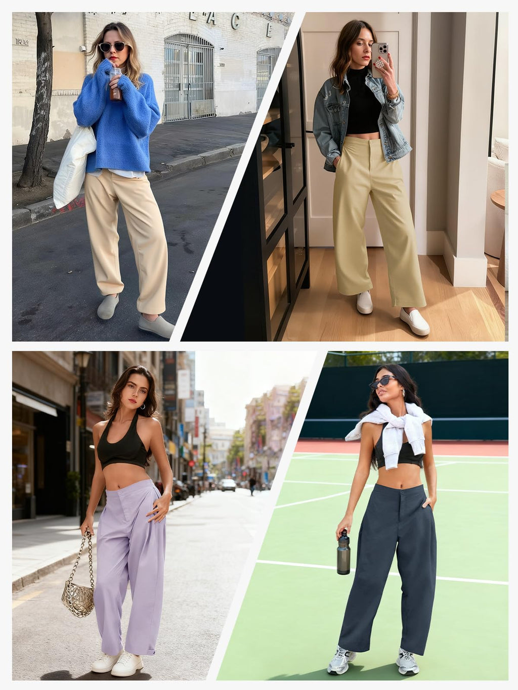 Fisoew Barrel Pants Women Casual Wide Leg Baggy Pants Side Pleated Horseshoe Style Trousers With Pockets