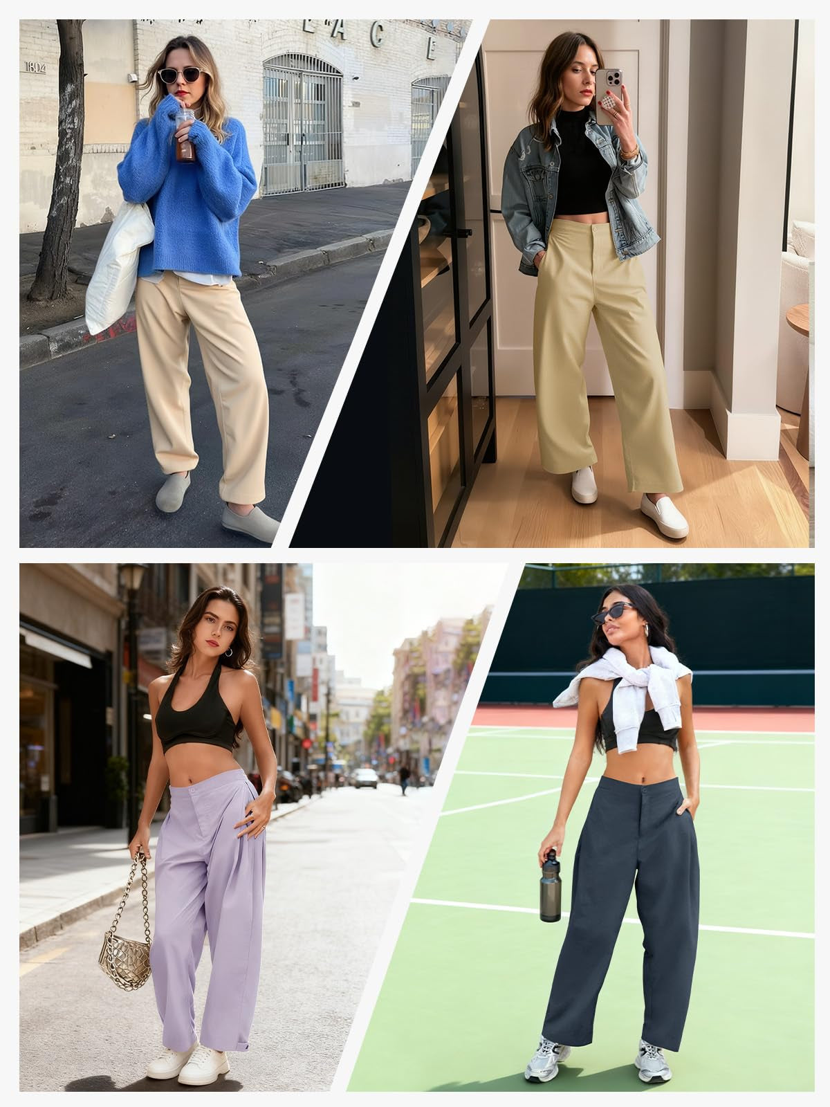 Fisoew Barrel Pants Women Casual Wide Leg Baggy Pants Side Pleated Horseshoe Style Trousers With Pockets