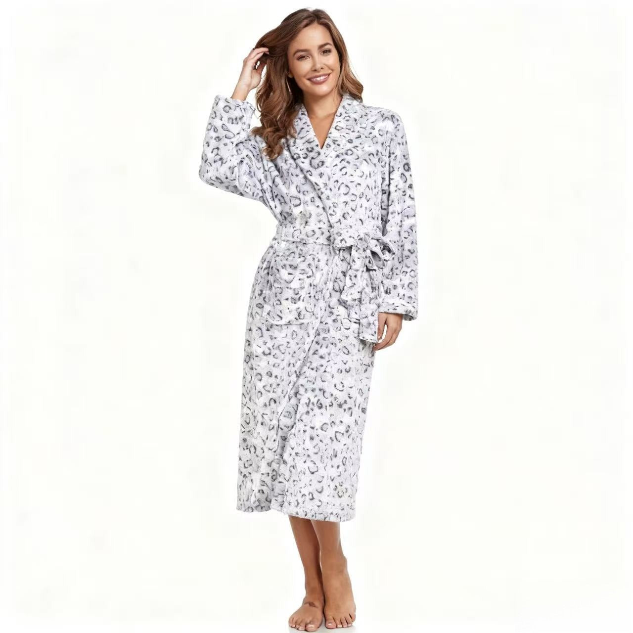 RONGTAI Womens Bathrobe Ladies Fleece Plush Warm Long Robes Fleece Nightgown Sleepwear