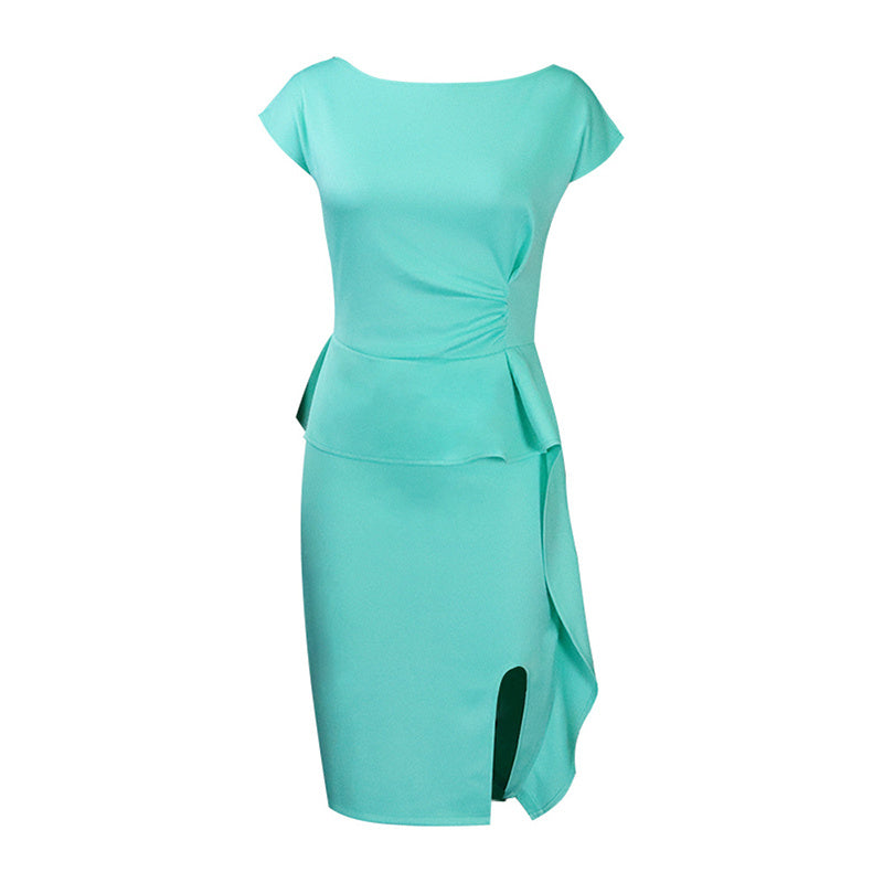 Women's Elegant Ruffle Sleeveless Bodycon Formal Party Cocktail Pencil Midi Dress