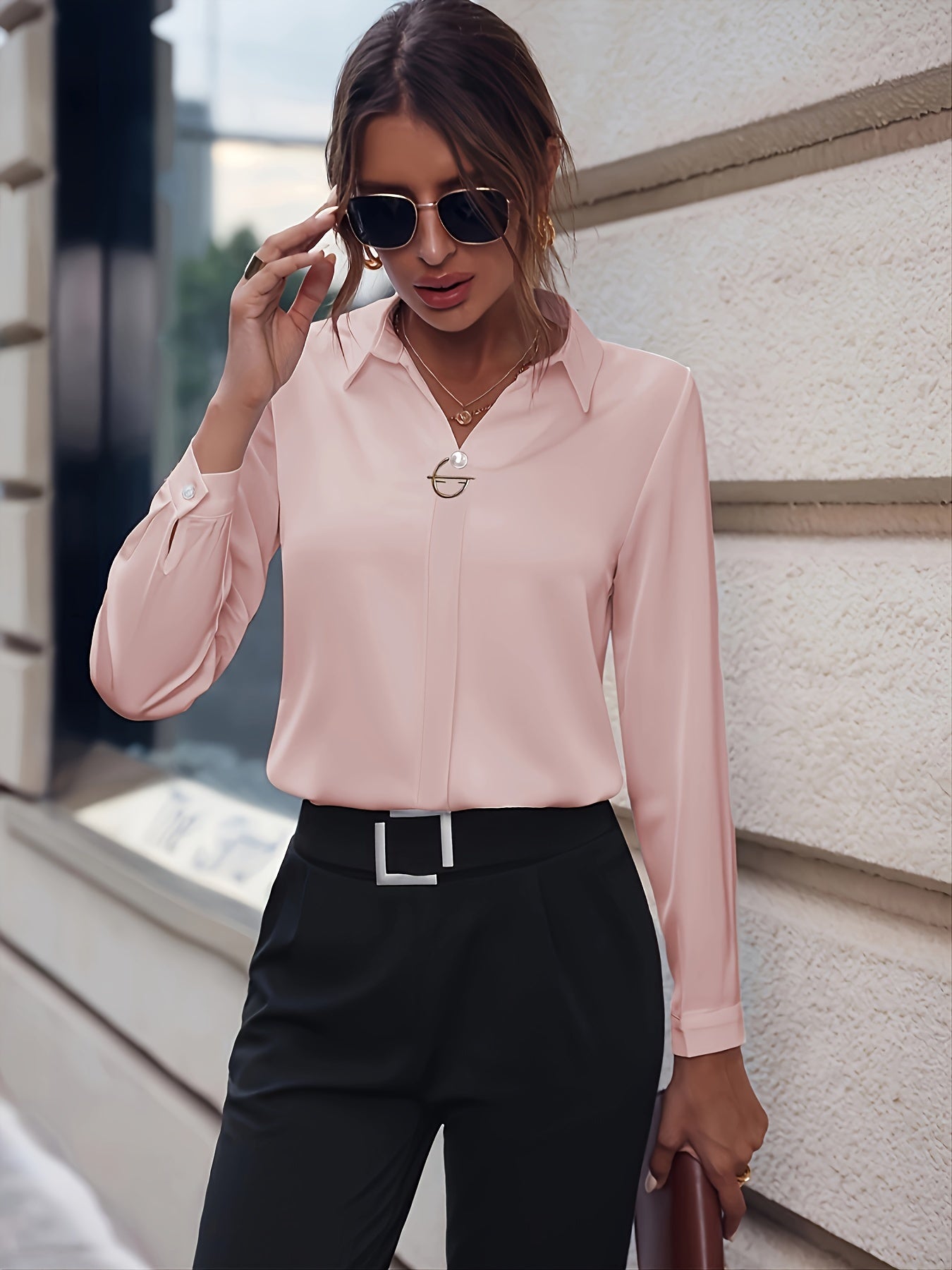 Fashionable Elegant Business Style Long Sleeve Shirt With Pearl Button
