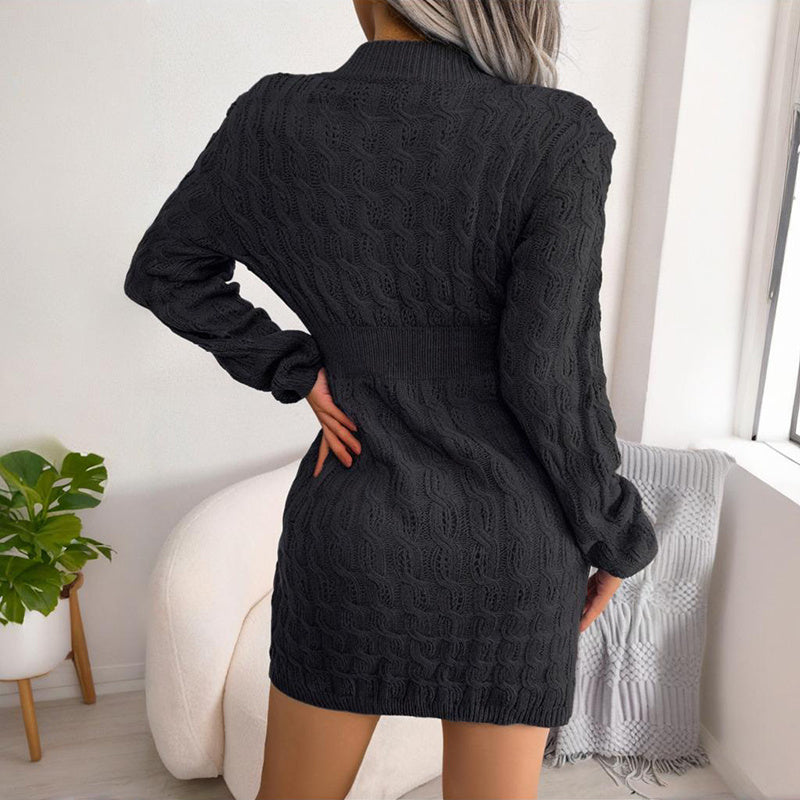 Women's Bodycon Pullover Mini Sweater Dress - Cozy Crew Neck Long Sleeve Dress For Fall Wintert