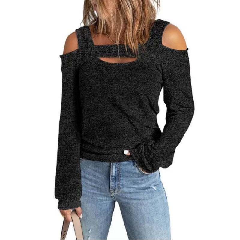 Womens Cold Shoulder Top Cut Out Long Sleeve Basic T Shirts Casual Blouse Tshirts