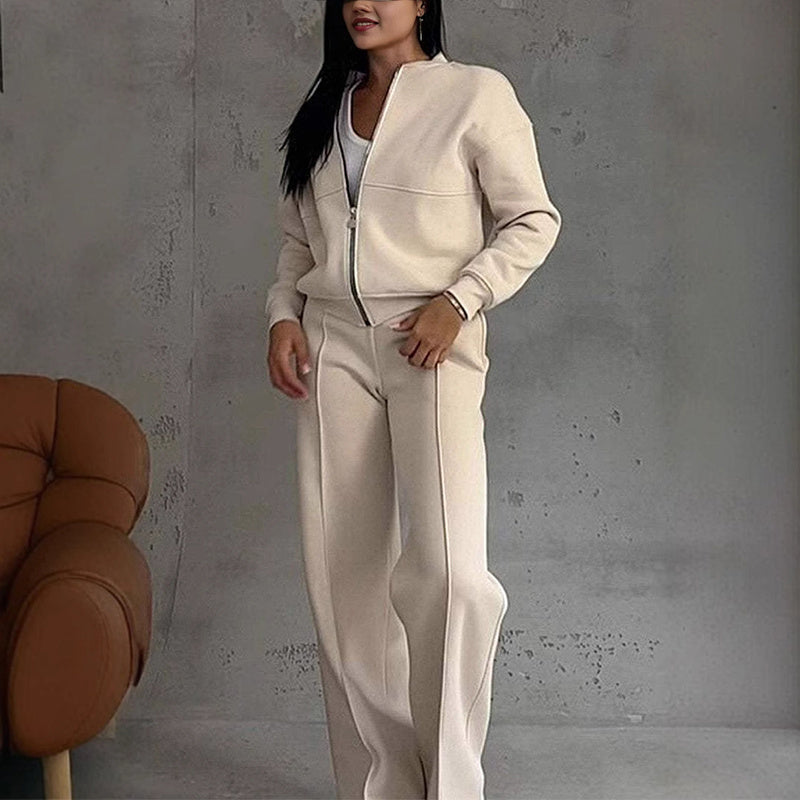 Women's 2 Piece Sweatsuit Set, Fall Zip Up Long Sleeve Sweatshirt Jacket And Wide Leg Sweatpants