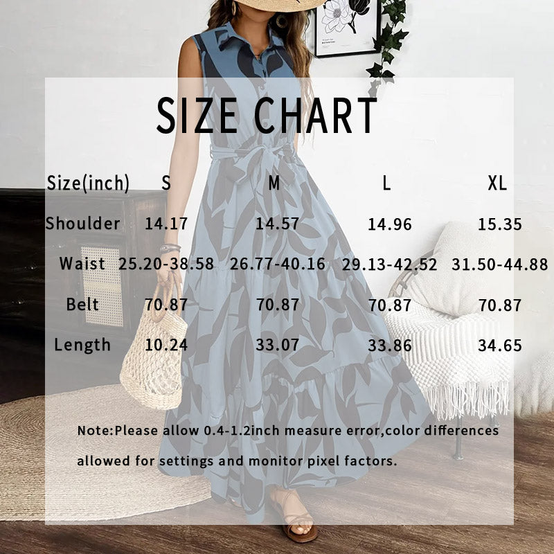 Women Sleeveless Boho Floral Maxi Dress Summer Button Shirt V Neck Flowy Belted Beach Vacation Dresses