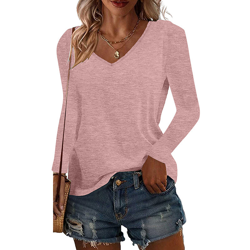 4 Pack Long Sleeve Tops For Women V Neck Dressy Basics Tees Casual Trendy Loose Fit T Shirts