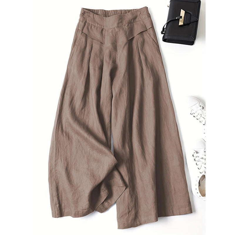 Women's Wide Leg Palazzo Pants Cotton Linen Elastic Waist Casual Pants Breathable Summer Trousers With Pockets