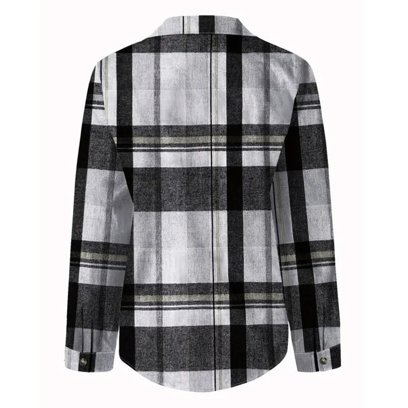 Women's Casual Plaid Long Sleeve Shirt - Button-Down Top With Chest Pocket, Classic Lapel Collar For Office & Weekend Wear