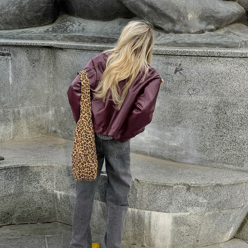 Vintage Style Women's Solid Color Faux Leather Jacket, Zip-Up Biker Jacket With Lapel Collar Casual Coat