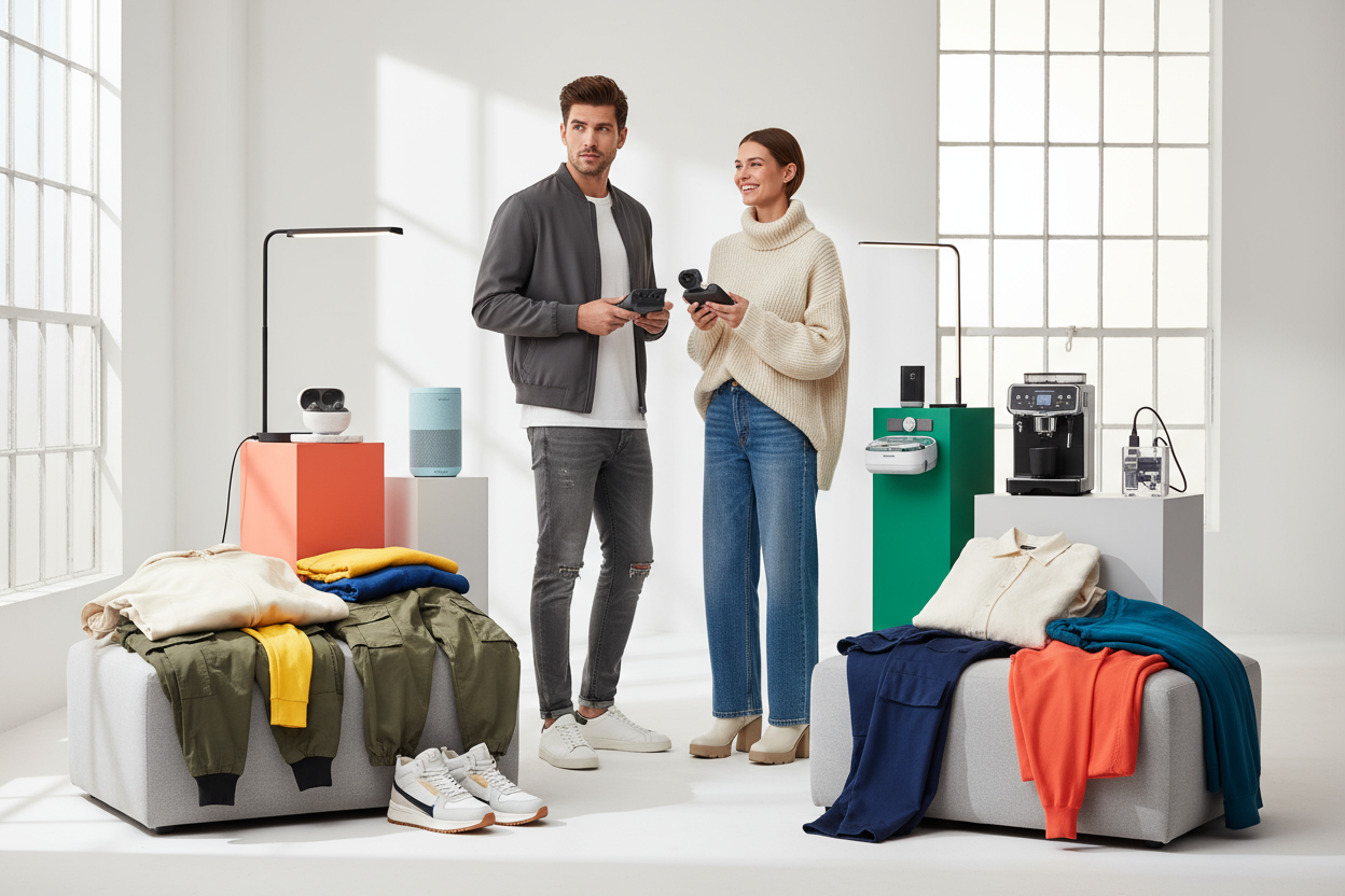 trendy men and women clothing and household gadgets